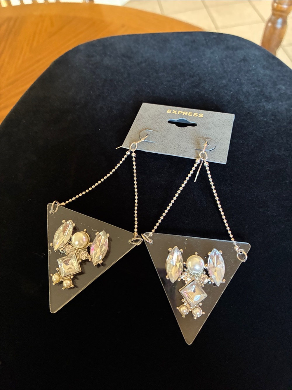 Express Silver-Tone Crystal & Pearl Triangle Drop Earrings